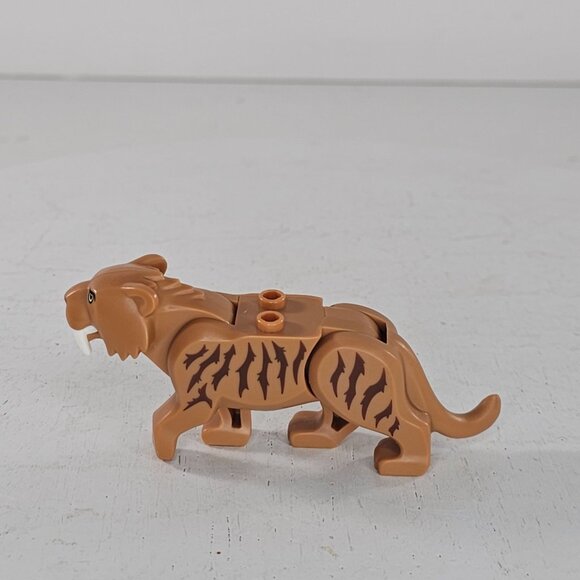 Lego Sabertooth Tiger Animal Minifigure Brown With Striped Details & Fangs - Picture 2 of 6
